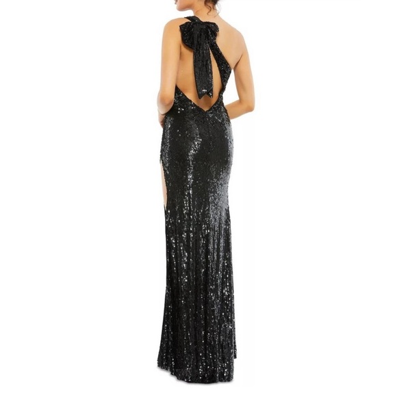 Mac Duggal One Shoulder Sequin Black Gown - Picture 2 of 2